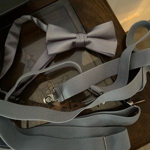 Gray bow tie and suspenders set